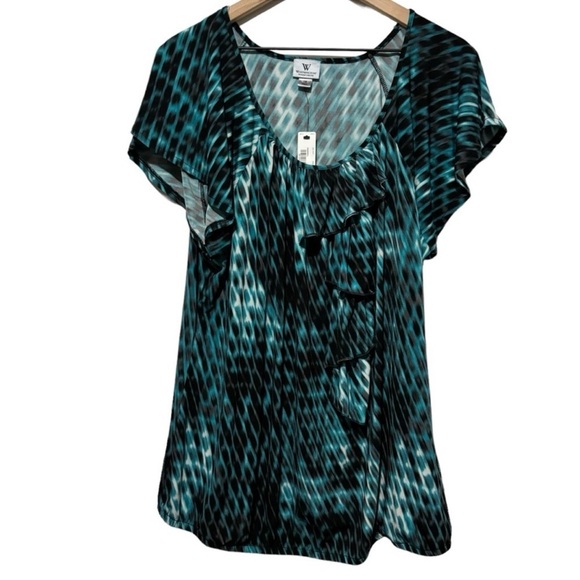 Worthington Woman Bundle of 2 Stretch Layered Ruffle Blouse Tops Animal Print 1X - Picture 9 of 15